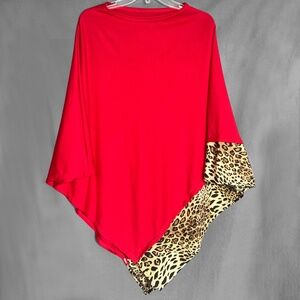 Red Poncho with Leopard Accent